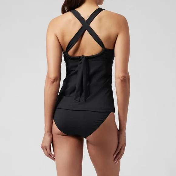 NWT athleta plunge tankini top medium large black A-C swim m l top bow tie back - Picture 9 of 14